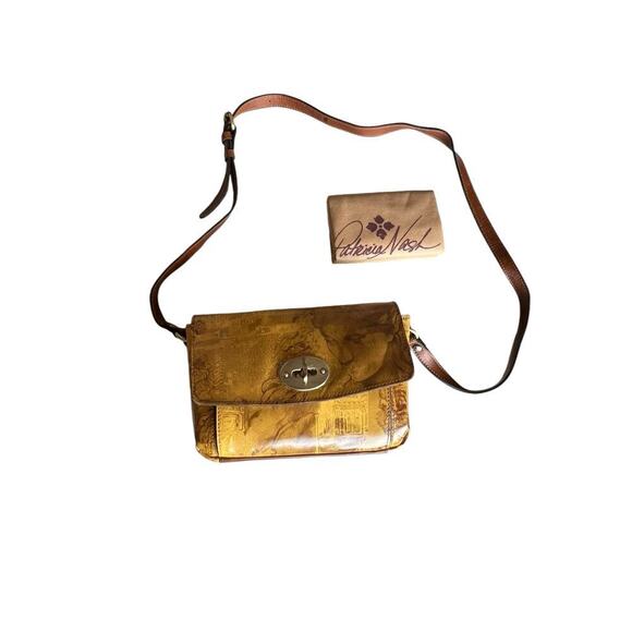 Patricia Nash Gradina Flap Leather Crossbody‎ - Italian Sketchbook - Turn Lock - Picture 1 of 11